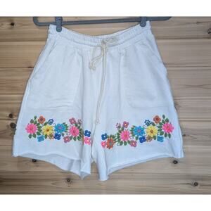 Sister Mary Shorts Womens Small White Embroidered Boho Sweat Shorts